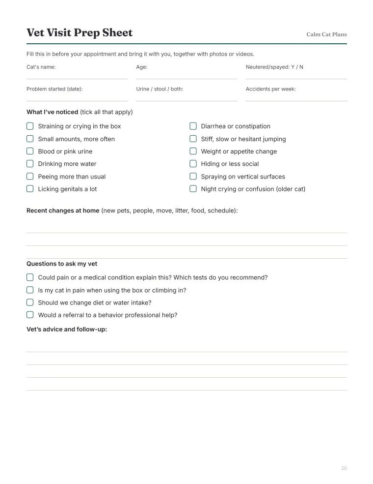 A printable vet visit prep sheet
